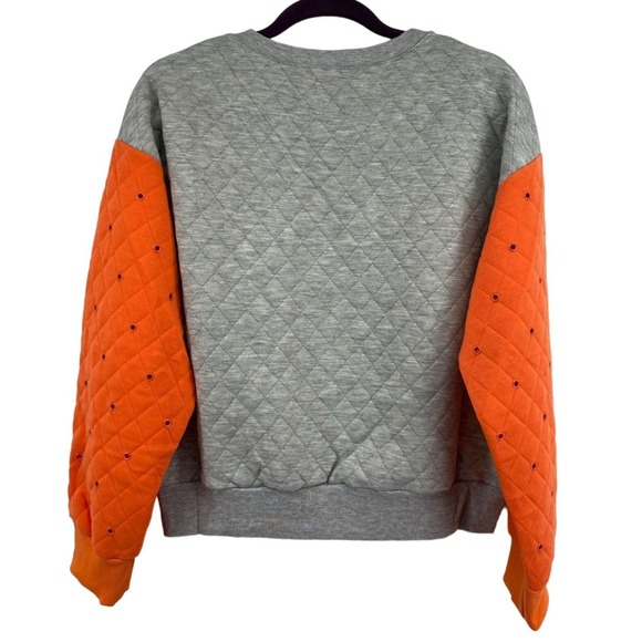 English Rose Quilted Sweatshirt Grey Orange Colorblock Pullover Modern NWT Sz L - Picture 2 of 5